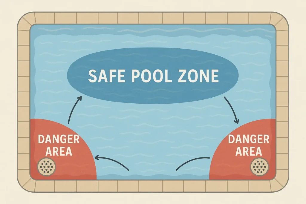 Safe pool zones vs. danger areas like drains